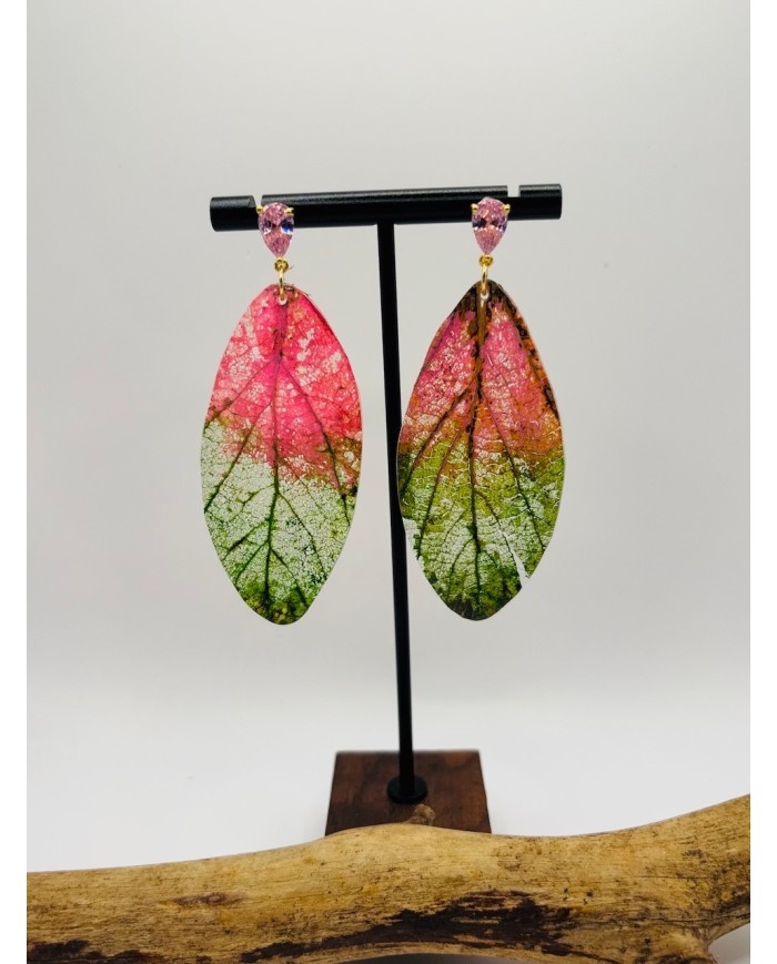 PENDIENTES ARTESANOS DE HOJA NATURAL ESQUELETIZADA