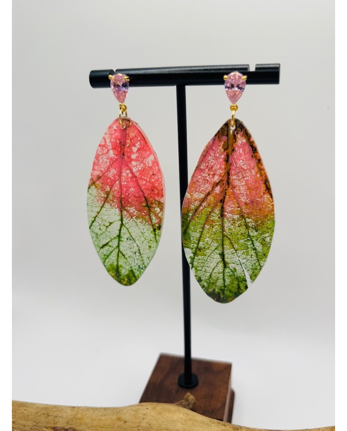 PENDIENTES ARTESANOS DE HOJA NATURAL ESQUELETIZADA