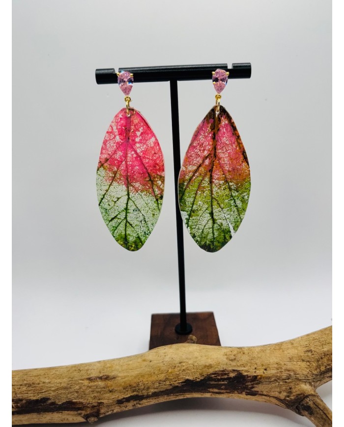 PENDIENTES ARTESANOS DE HOJA NATURAL ESQUELETIZADA