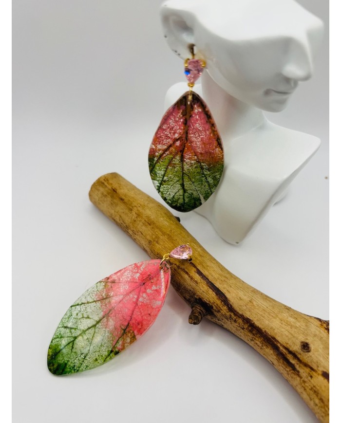 PENDIENTES ARTESANOS DE HOJA NATURAL ESQUELETIZADA