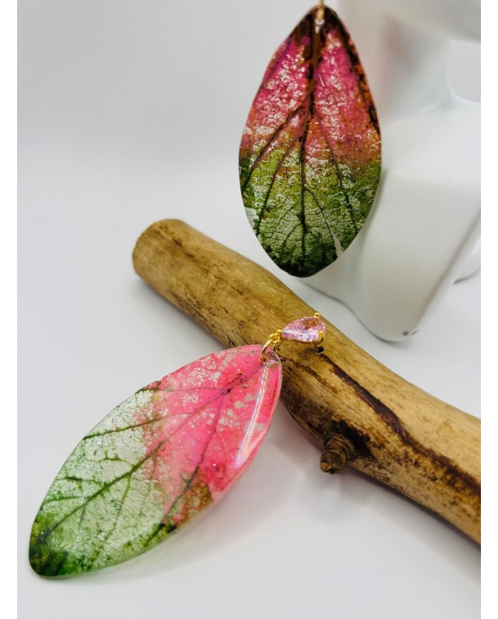 PENDIENTES ARTESANOS DE HOJA NATURAL ESQUELETIZADA