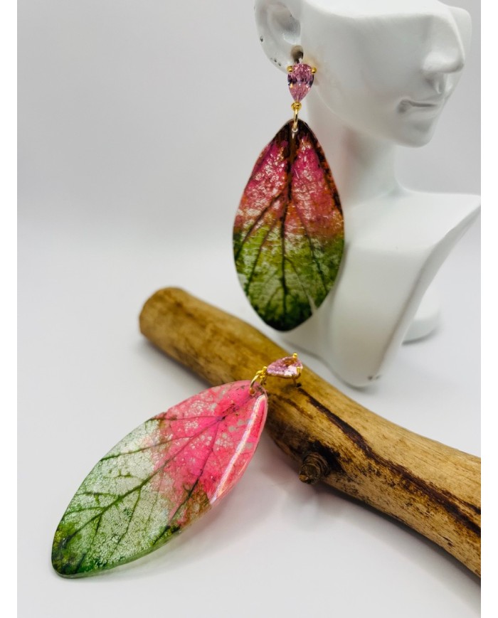 PENDIENTES ARTESANOS DE HOJA NATURAL ESQUELETIZADA