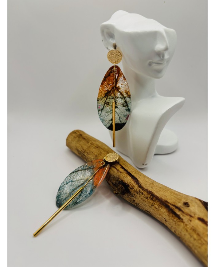 PENDIENTES ARTESANOS DE HOJA NATURAL ESQUELETIZADA