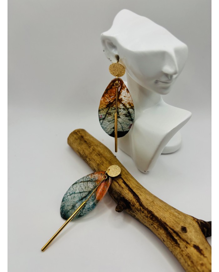 PENDIENTES ARTESANOS DE HOJA NATURAL ESQUELETIZADA