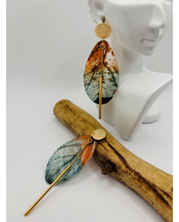 PENDIENTES ARTESANOS DE HOJA NATURAL ESQUELETIZADA