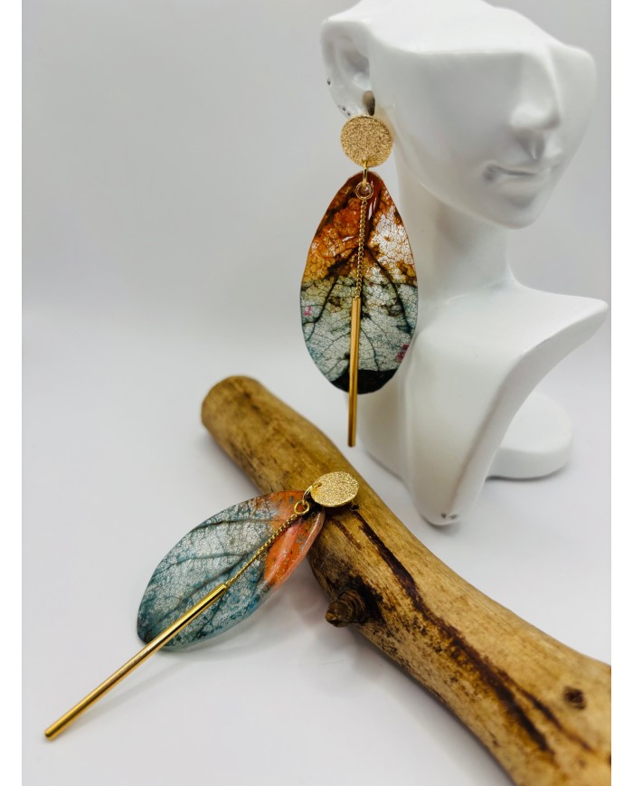 PENDIENTES ARTESANOS DE HOJA NATURAL ESQUELETIZADA