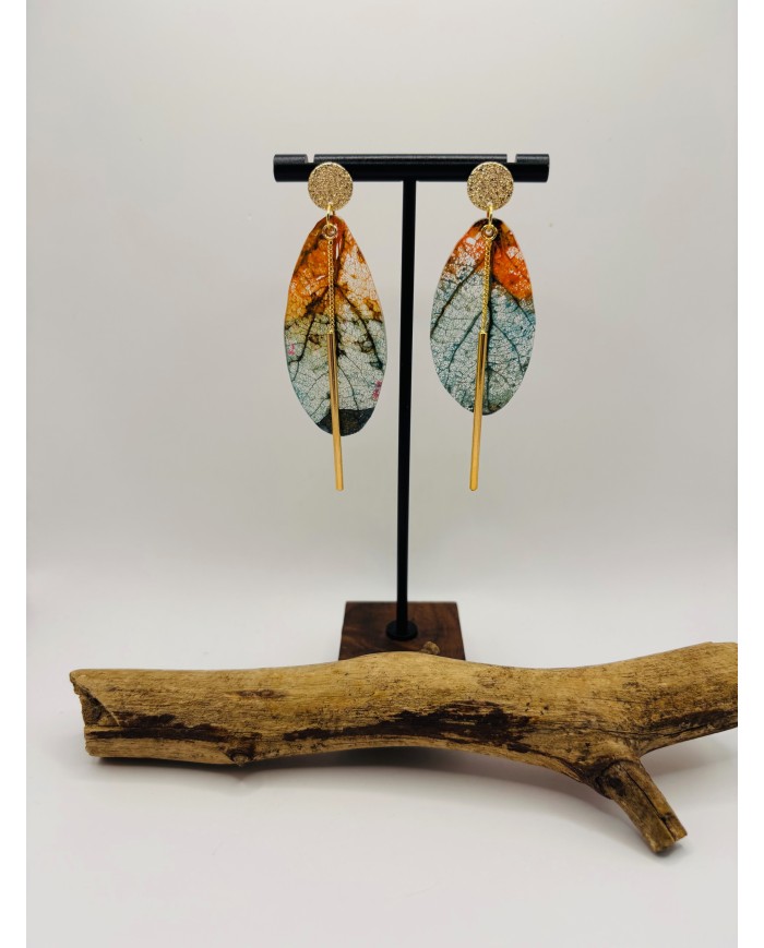 PENDIENTES ARTESANOS DE HOJA NATURAL ESQUELETIZADA