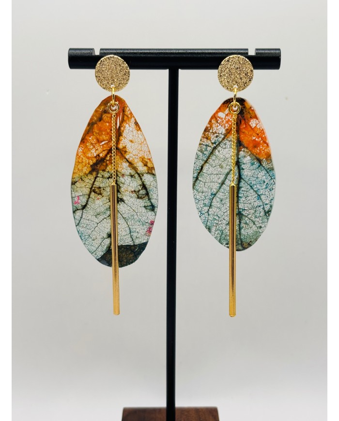 PENDIENTES ARTESANOS DE HOJA NATURAL ESQUELETIZADA