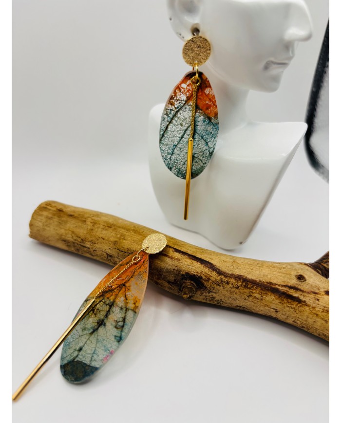 PENDIENTES ARTESANOS DE HOJA NATURAL ESQUELETIZADA