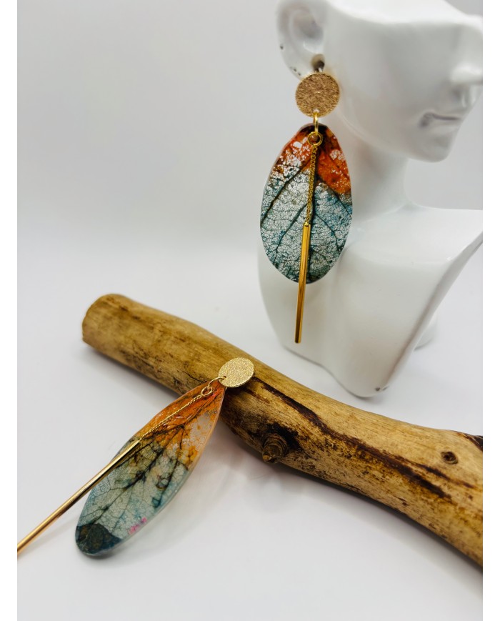 PENDIENTES ARTESANOS DE HOJA NATURAL ESQUELETIZADA
