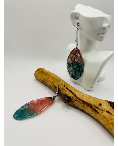 PENDIENTES ARTESANOS DE HOJA NATURAL ESQUELETIZADO