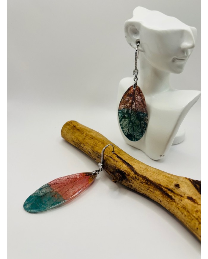 PENDIENTES ARTESANOS DE HOJA NATURAL ESQUELETIZADO