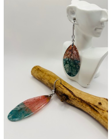 PENDIENTES ARTESANOS DE HOJA NATURAL ESQUELETIZADO
