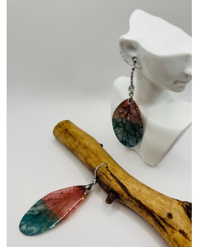 PENDIENTES ARTESANOS DE HOJA NATURAL ESQUELETIZADO