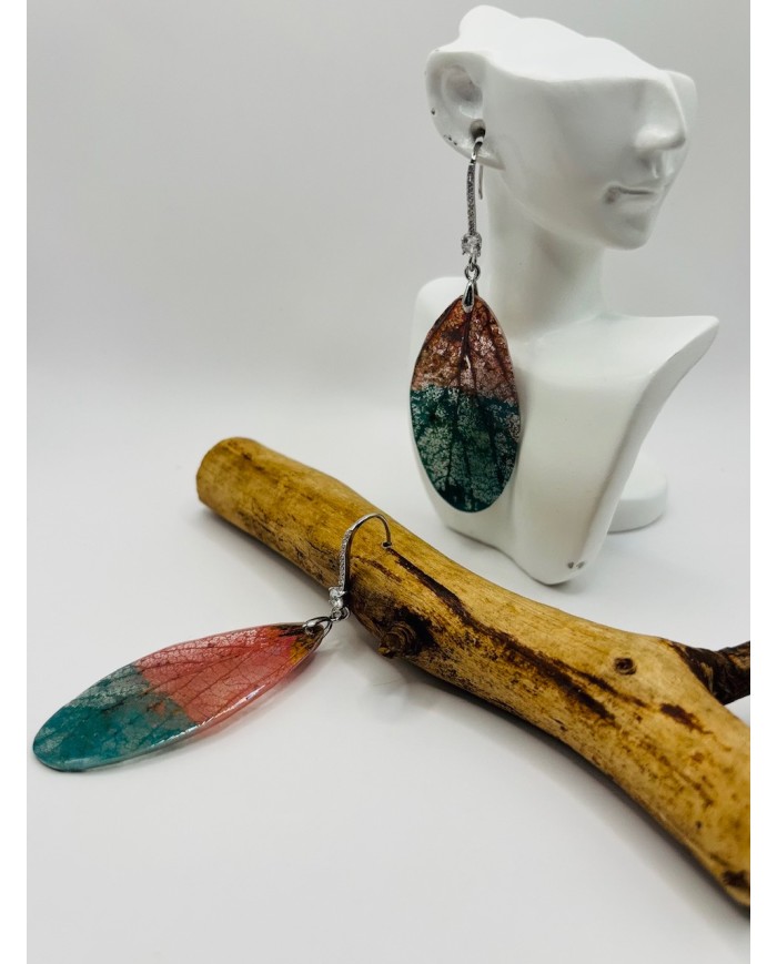 PENDIENTES ARTESANOS DE HOJA NATURAL ESQUELETIZADO