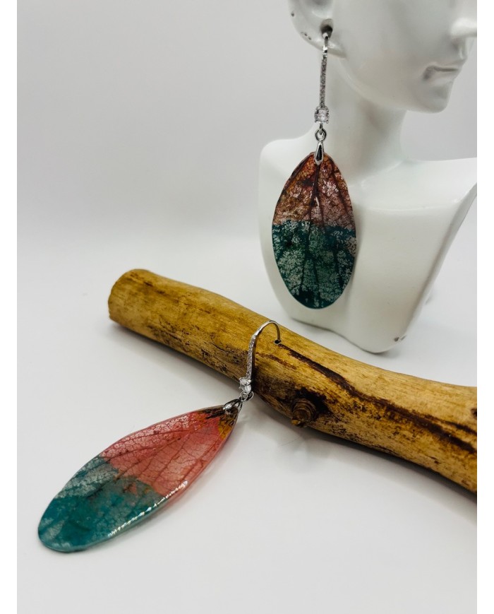 PENDIENTES ARTESANOS DE HOJA NATURAL ESQUELETIZADO