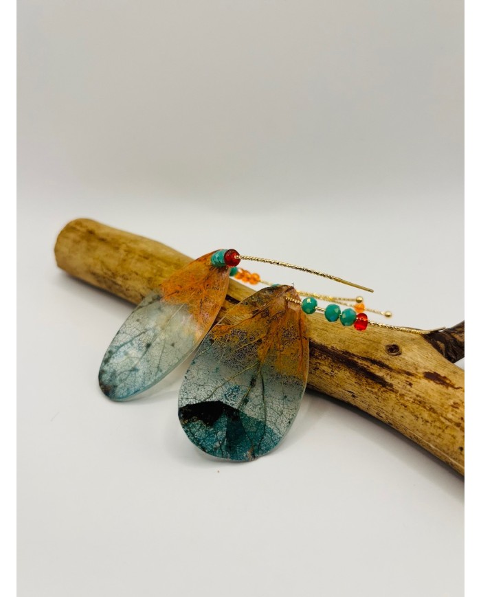 PENDIENTES ARTESANOS DE HOJA NATURAL ESQUELETIZADA