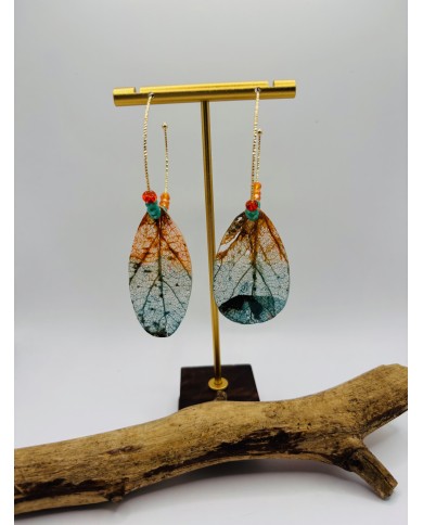 PENDIENTES ARTESANOS DE HOJA NATURAL ESQUELETIZADA