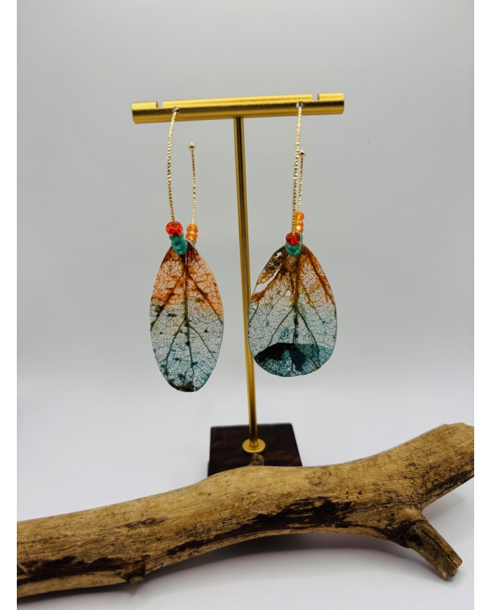 PENDIENTES ARTESANOS DE HOJA NATURAL ESQUELETIZADA