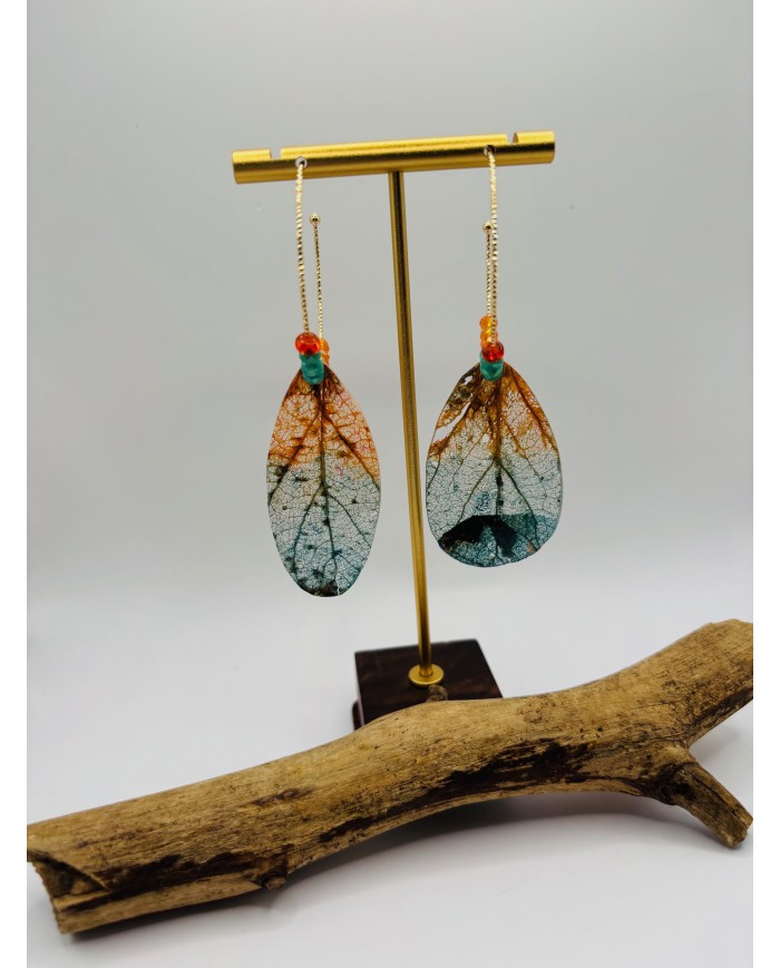 PENDIENTES ARTESANOS DE HOJA NATURAL ESQUELETIZADA
