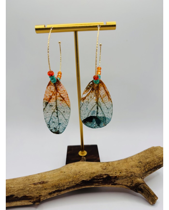 PENDIENTES ARTESANOS DE HOJA NATURAL ESQUELETIZADA