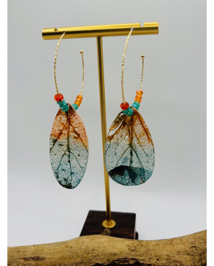 PENDIENTES ARTESANOS DE HOJA NATURAL ESQUELETIZADA