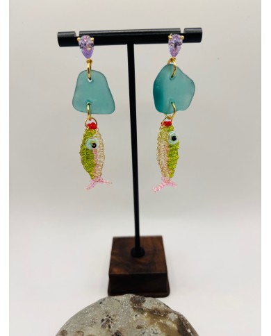 PENDIENTES ARTESANOS DE CRISTAL MARINO O LÁGRIMAS DE SIRENA