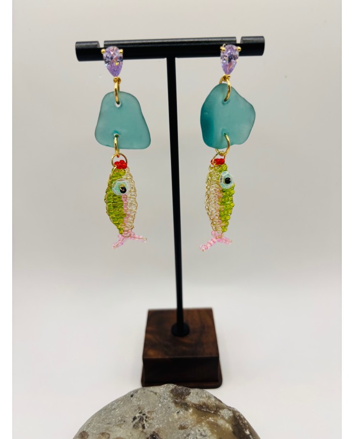 PENDIENTES ARTESANOS DE CRISTAL MARINO O LÁGRIMAS DE SIRENA