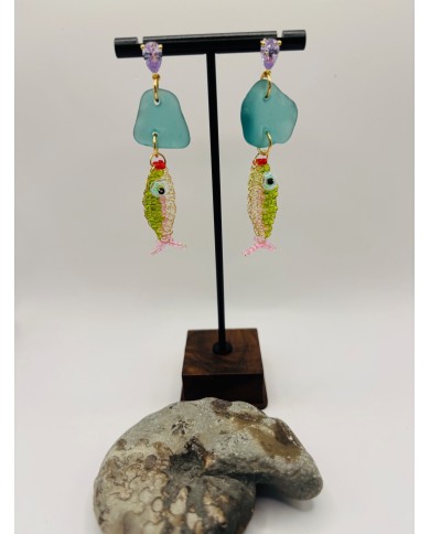 PENDIENTES ARTESANOS DE CRISTAL MARINO O LÁGRIMAS DE SIRENA