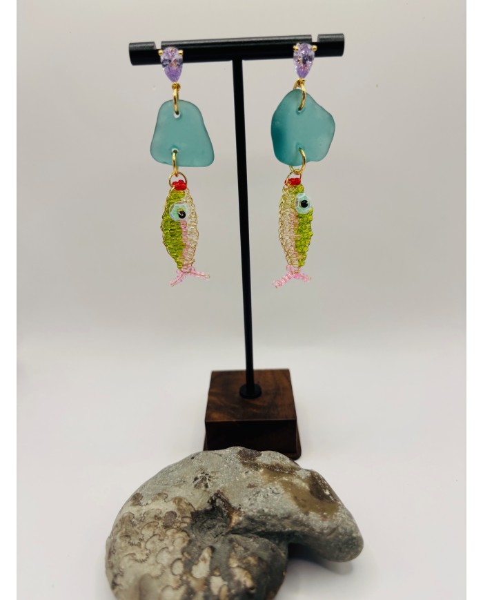 PENDIENTES ARTESANOS DE CRISTAL MARINO O LÁGRIMAS DE SIRENA