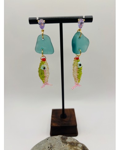 PENDIENTES ARTESANOS DE CRISTAL MARINO O LÁGRIMAS DE SIRENA