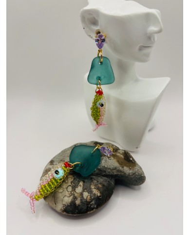 PENDIENTES ARTESANOS DE CRISTAL MARINO O LÁGRIMAS DE SIRENA