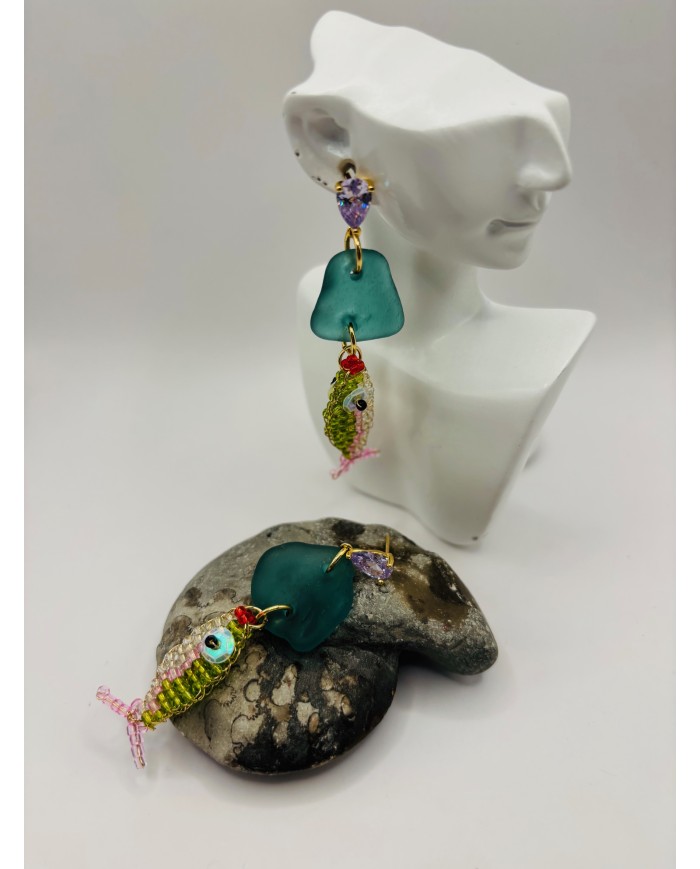 PENDIENTES ARTESANOS DE CRISTAL MARINO O LÁGRIMAS DE SIRENA
