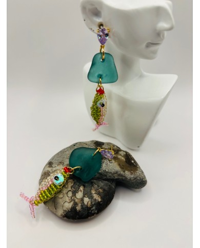 PENDIENTES ARTESANOS DE CRISTAL MARINO O LÁGRIMAS DE SIRENA