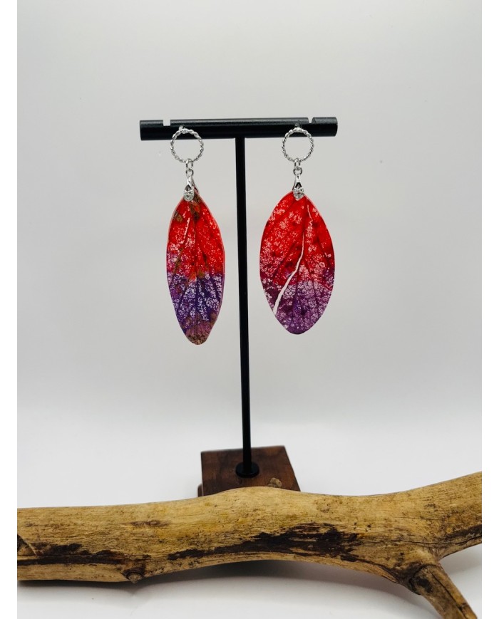 PENDIENTES ARTESANOS DE HOJA NATURAL ESQUELETIZADA