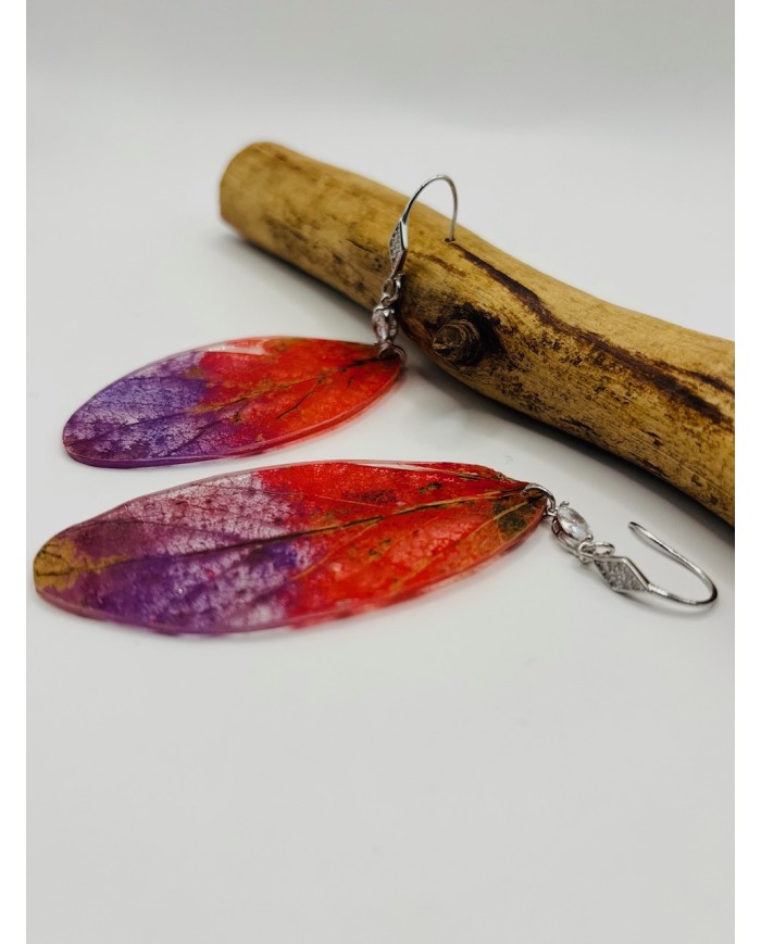 PENDIENTES ARTESANOS DE HOJA NATURAL ESQUELETIZADA