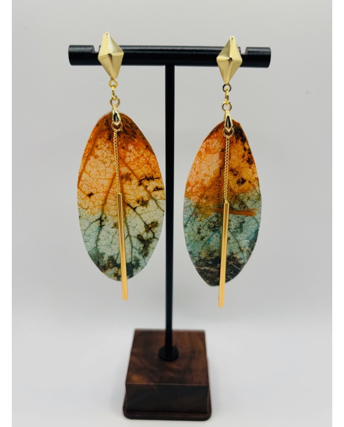 PENDIENTES ARTESANOS DE HOJA NATURAL ESQUELETIZADA