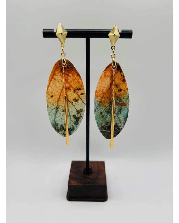 PENDIENTES ARTESANOS DE HOJA NATURAL ESQUELETIZADA