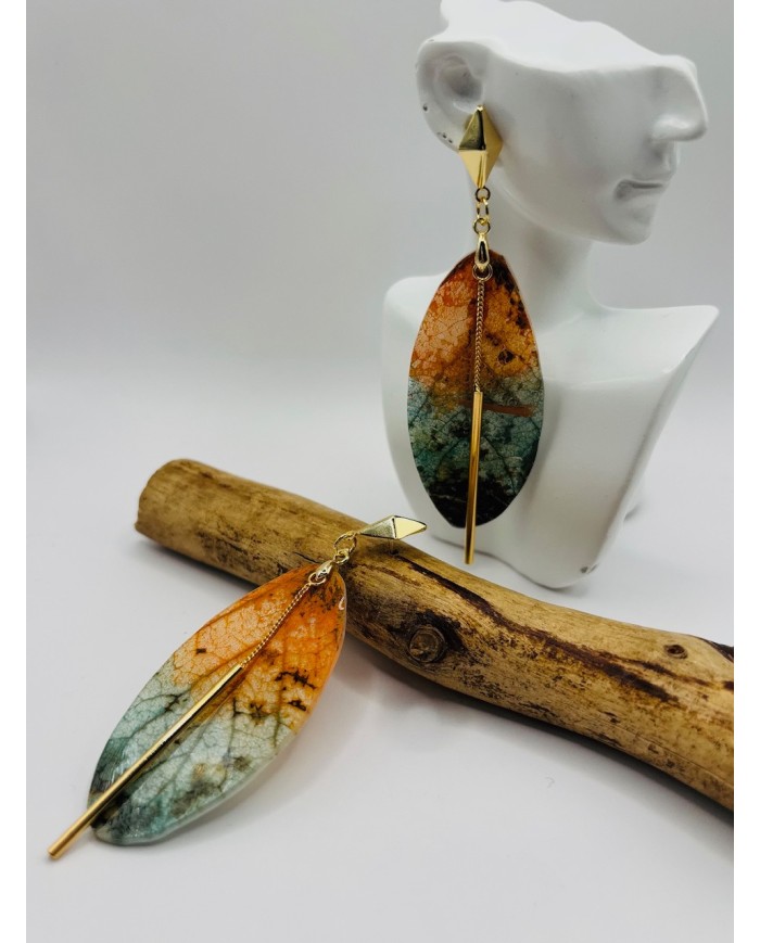 PENDIENTES ARTESANOS DE HOJA NATURAL ESQUELETIZADA