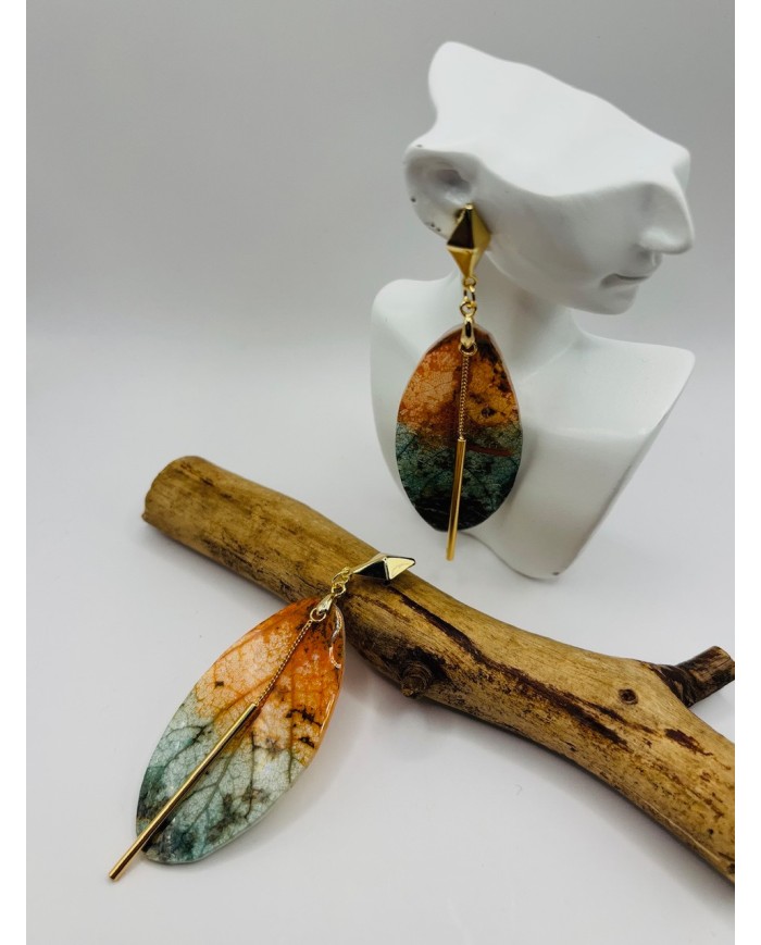 PENDIENTES ARTESANOS DE HOJA NATURAL ESQUELETIZADA