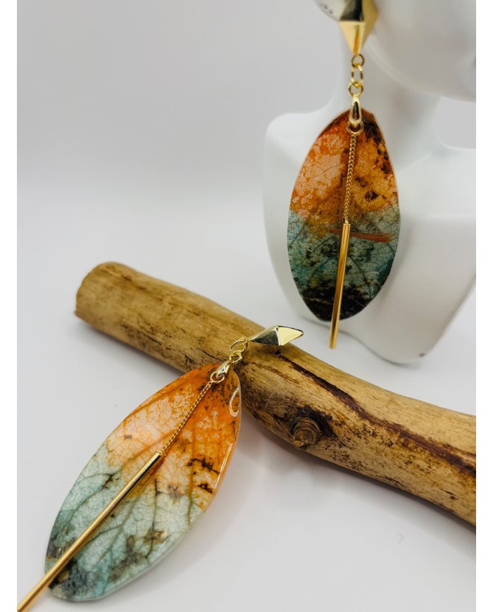 PENDIENTES ARTESANOS DE HOJA NATURAL ESQUELETIZADA