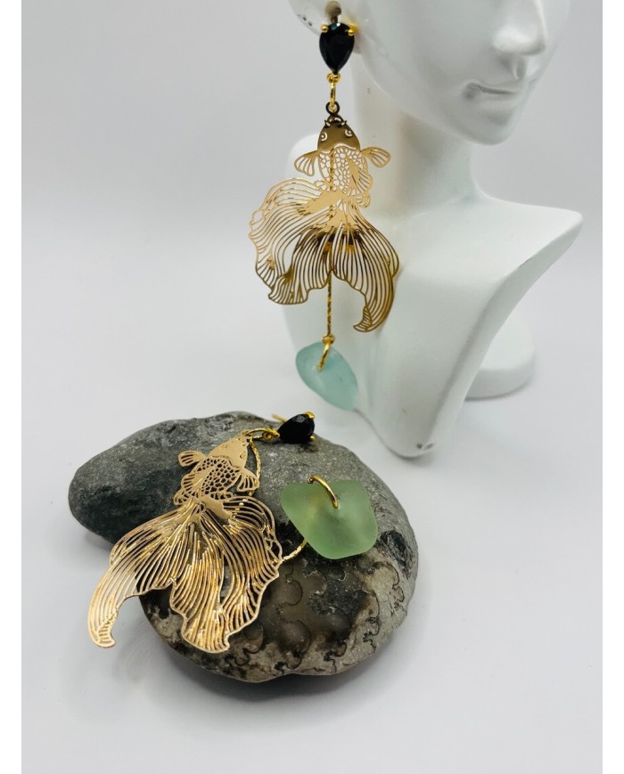 PENDIENTES ARTESANOS DE CRISTAL MARINO