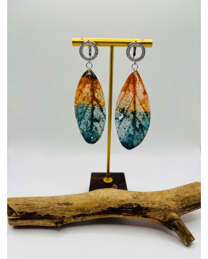 PENDIENTES ARTESANOS DE HOJA NATURAL ESQUELETIZADA