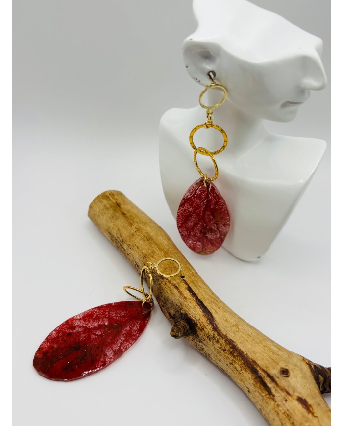 PENDIENTES ARTESANOS DE HOJA NATURAL ESQUELETIZADA