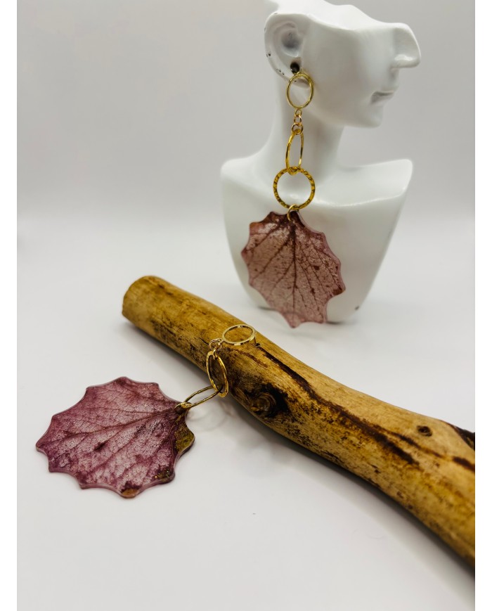 PENDIENTES ARTESANOS DE HOJA DE ÁLAMO BLANCO