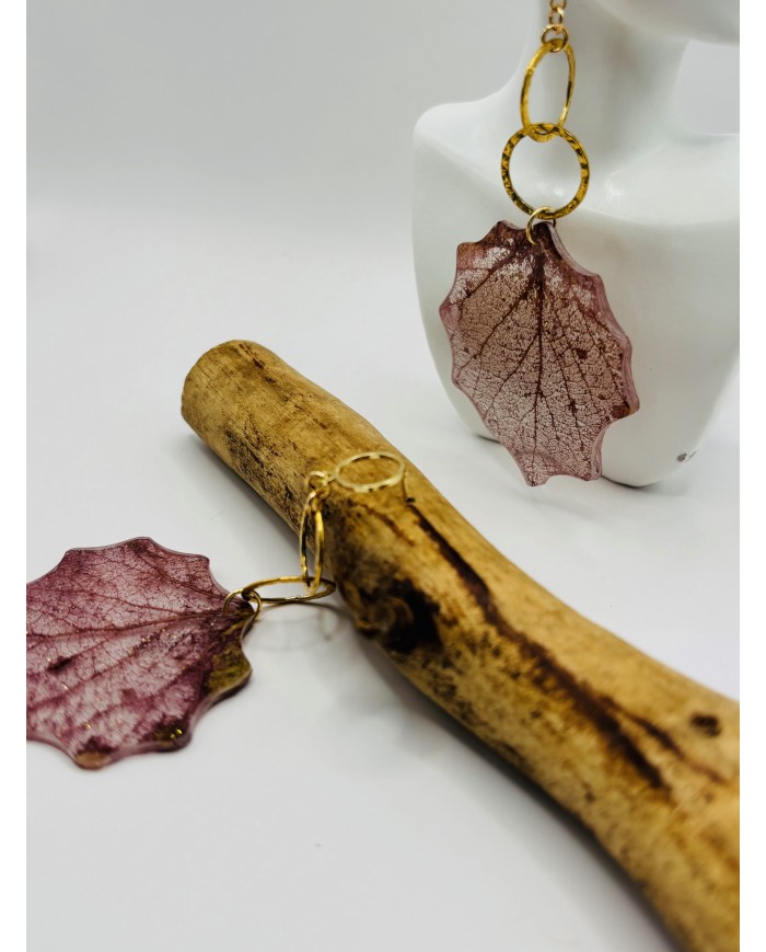 PENDIENTES ARTESANOS DE HOJA DE ÁLAMO BLANCO