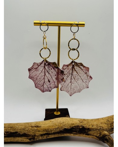 PENDIENTES ARTESANOS DE HOJA DE ÁLAMO BLANCO