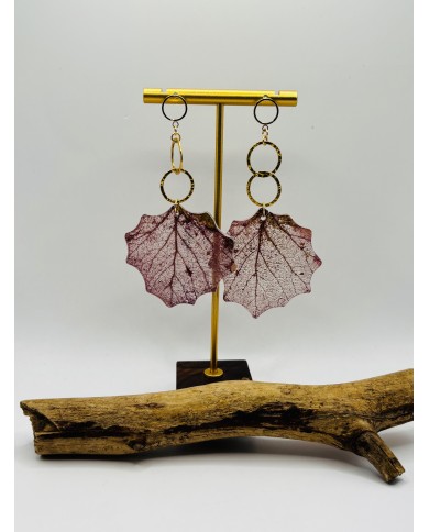PENDIENTES ARTESANOS DE HOJA DE ÁLAMO BLANCO