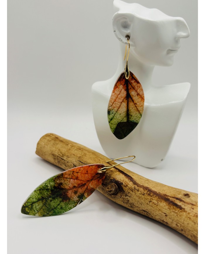 PENDIENTES ARTESANOS DE HOJA NATURAL ESQUELETIZADA