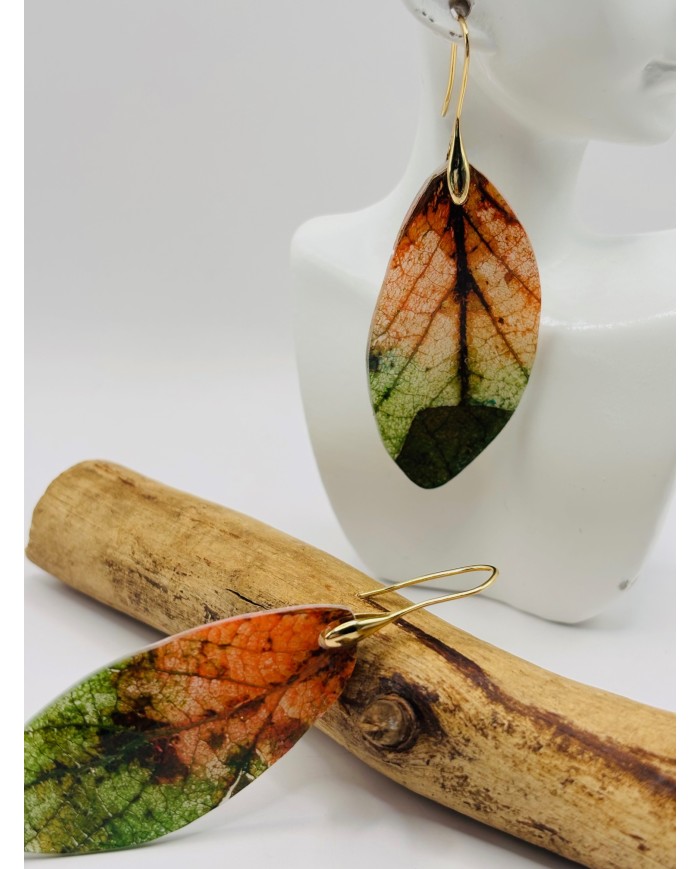 PENDIENTES ARTESANOS DE HOJA NATURAL ESQUELETIZADA